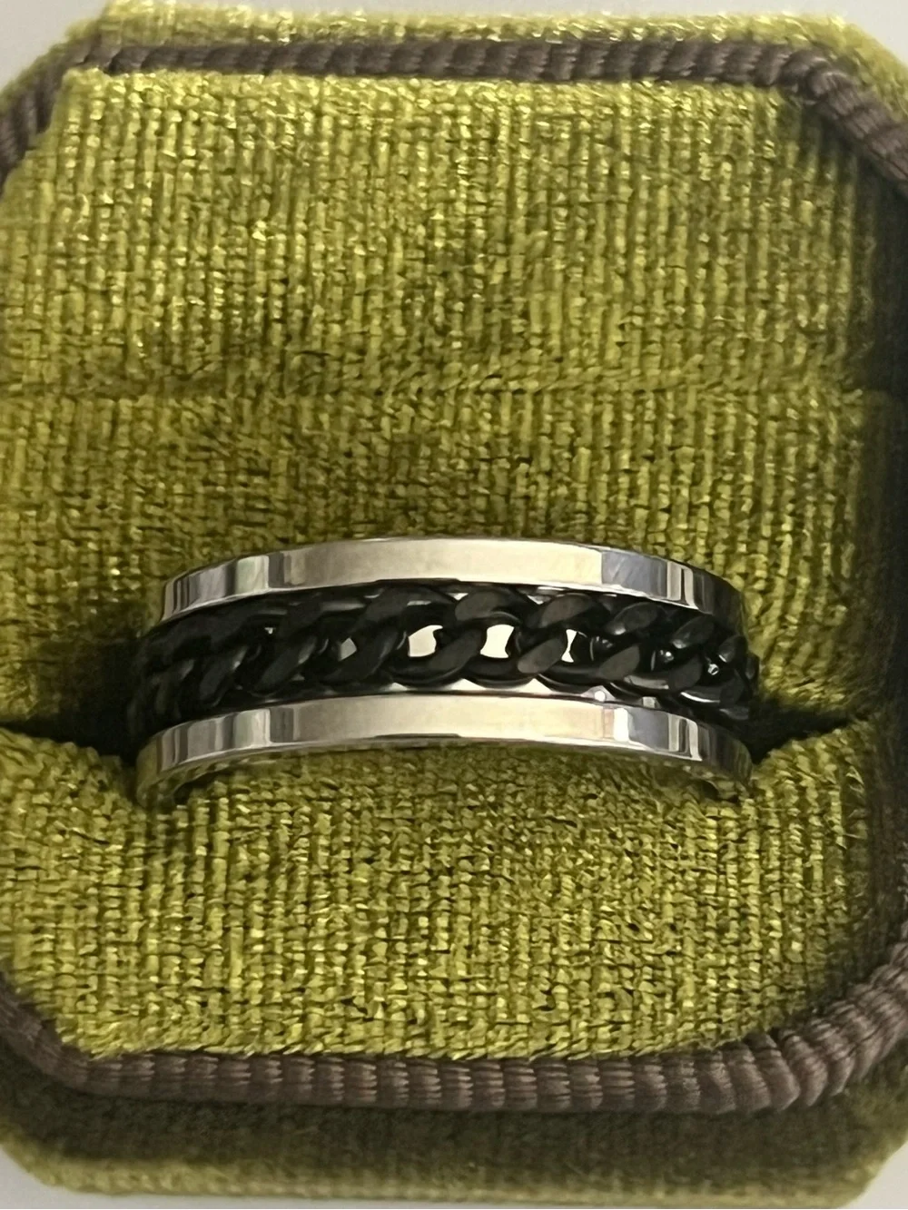 Men’s Titanium Steel Silver/Black Rotating Fidget Band Polished Finish 8mm S 11